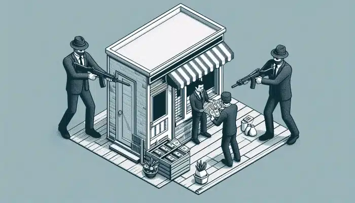 Racketeering - criminals collecting money from a business owner