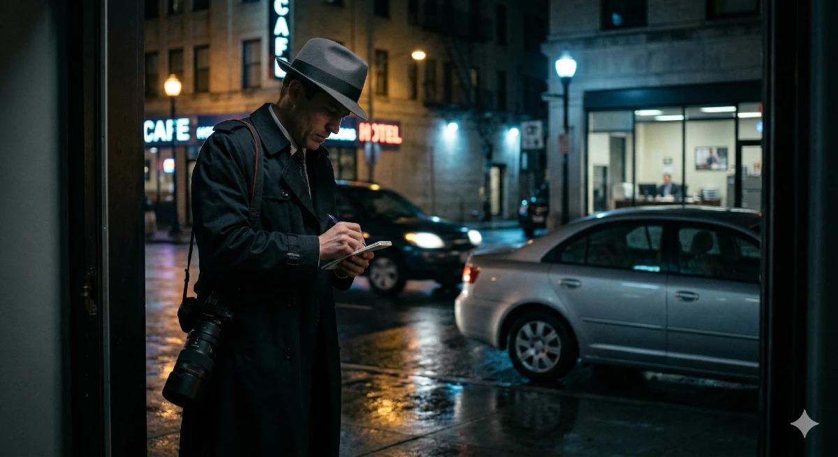 A private investigator investigating insurance fraud