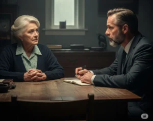 A private investigator interviewing a witness