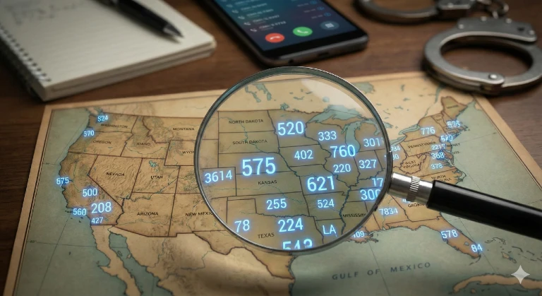 A map showing area codes