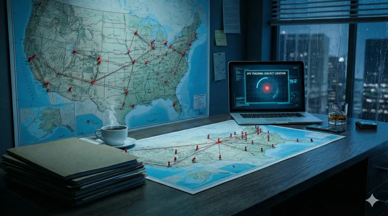 Private investigators desk in a kidnapping investigation